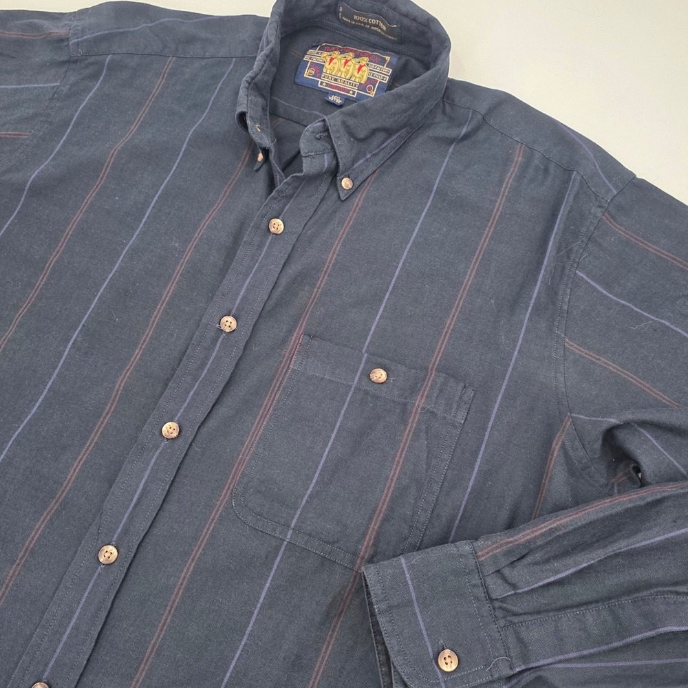 VINTAGE 90S RALPH LAUREN CHAPS BUTTON DOWN SHIRT MENS XL 16.5 34-35 NAVY STRIPED